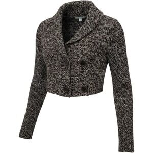 Red Paint  Cropped Tight Knit Sweater Double Button Brown White Speckle Women L